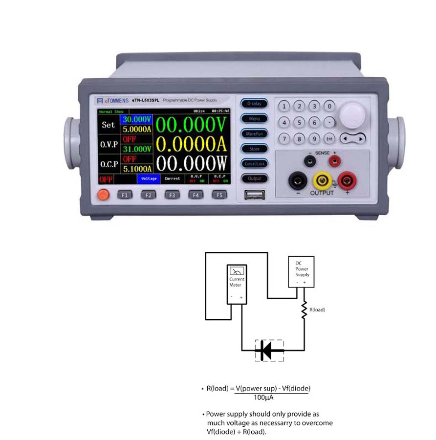 Test High Voltage Diodes using 100uA resolution programmable DC power