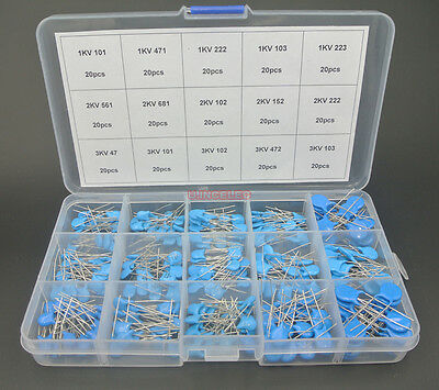 High Voltage Ceramic Disc Capacitors 1KV 2KV 3KV Assortment Kit 15Values 300pcs